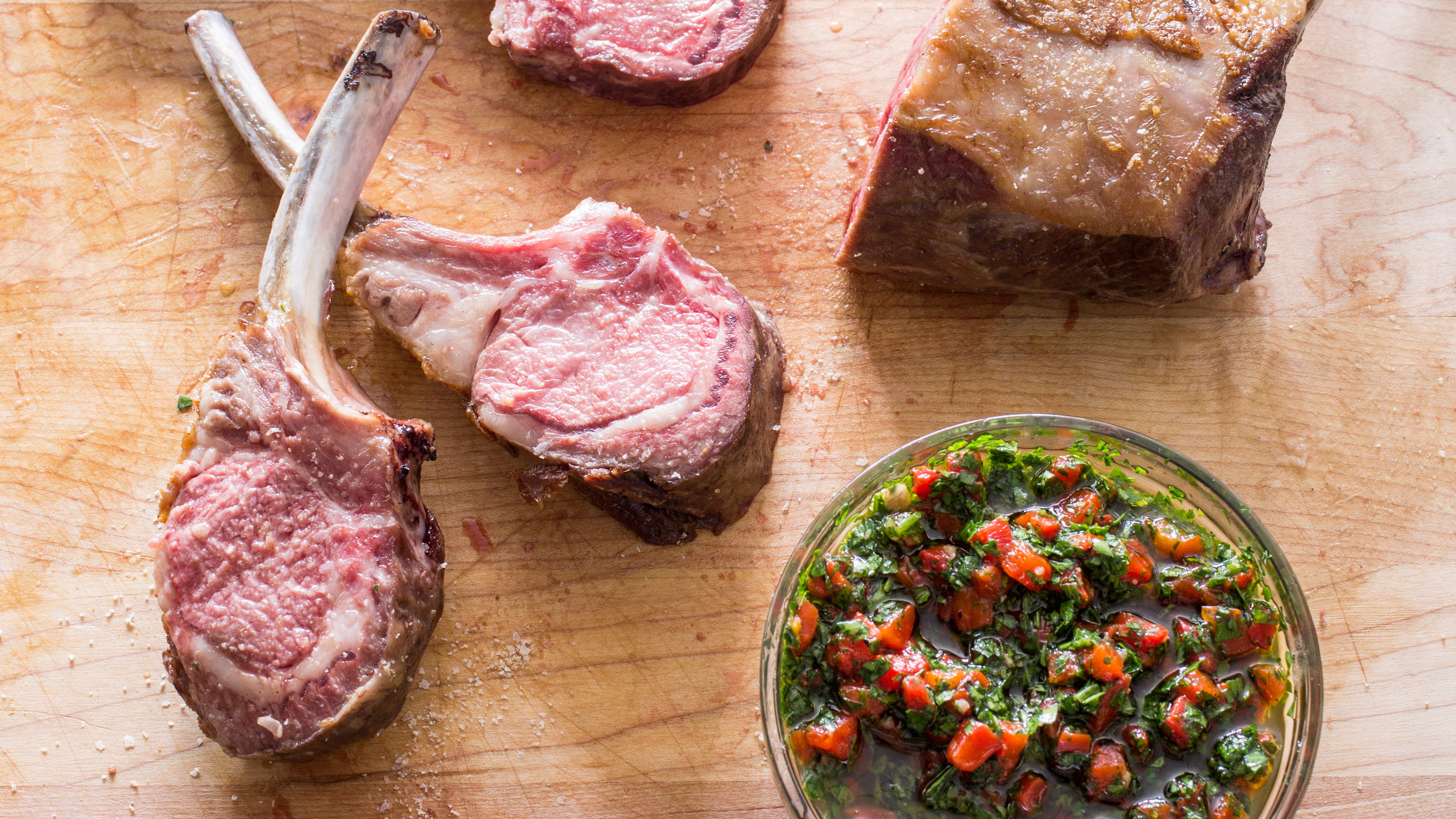 Roasted Rack of Lamb with Sweet MintAlmond Relish
