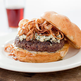 Juicy Pub-Style Burgers with Crispy Shallots and Blue Cheese
