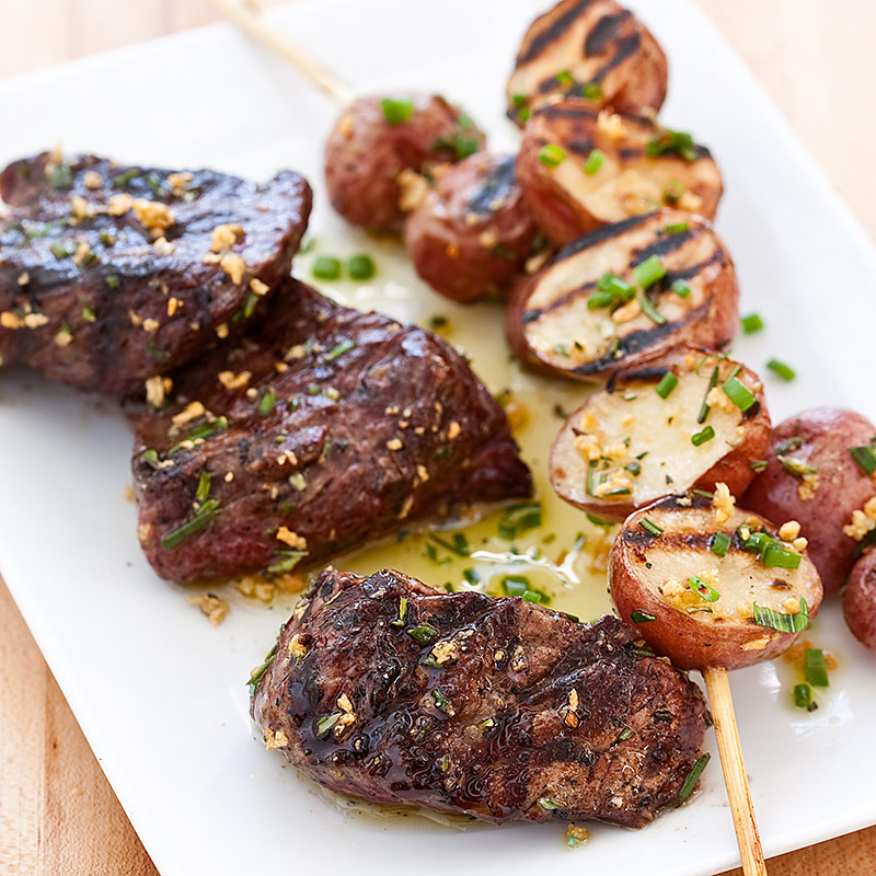 Grilled Steak Tips with Red Potato Skewers