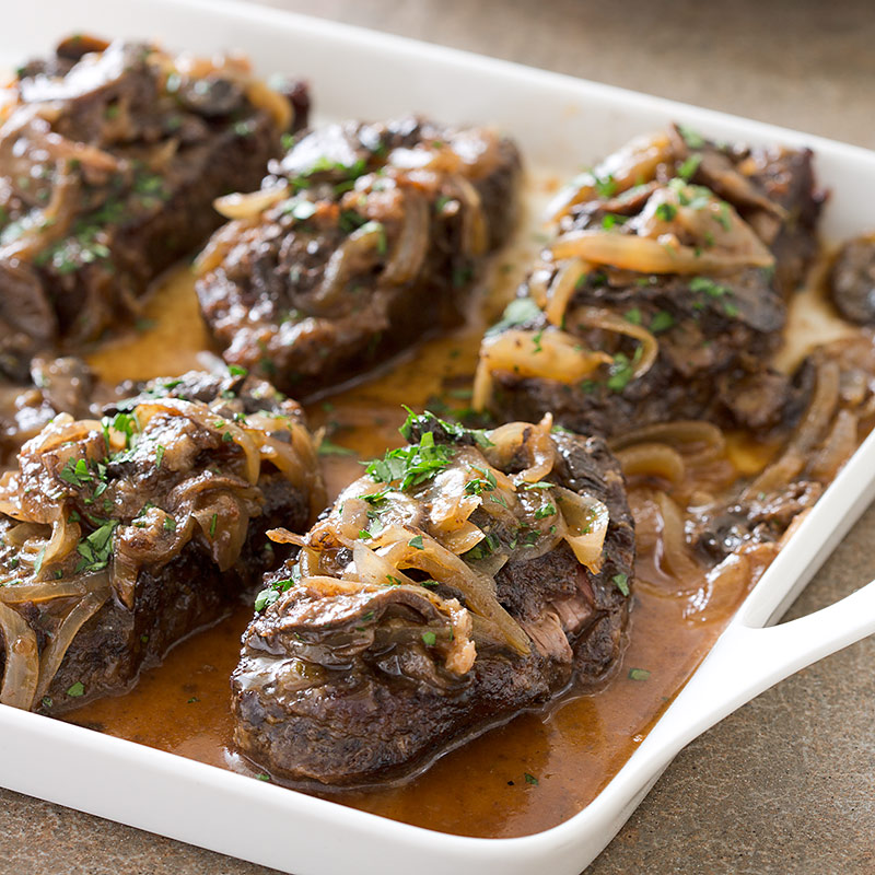 Baked Steak with Onions and Mushrooms  Cooks Country