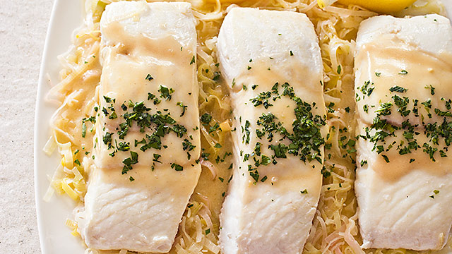 Braised Halibut With Leeks And Mustard America S Test Kitchen Braised Halibut With Leeks And Mustard America S Test Kitchen