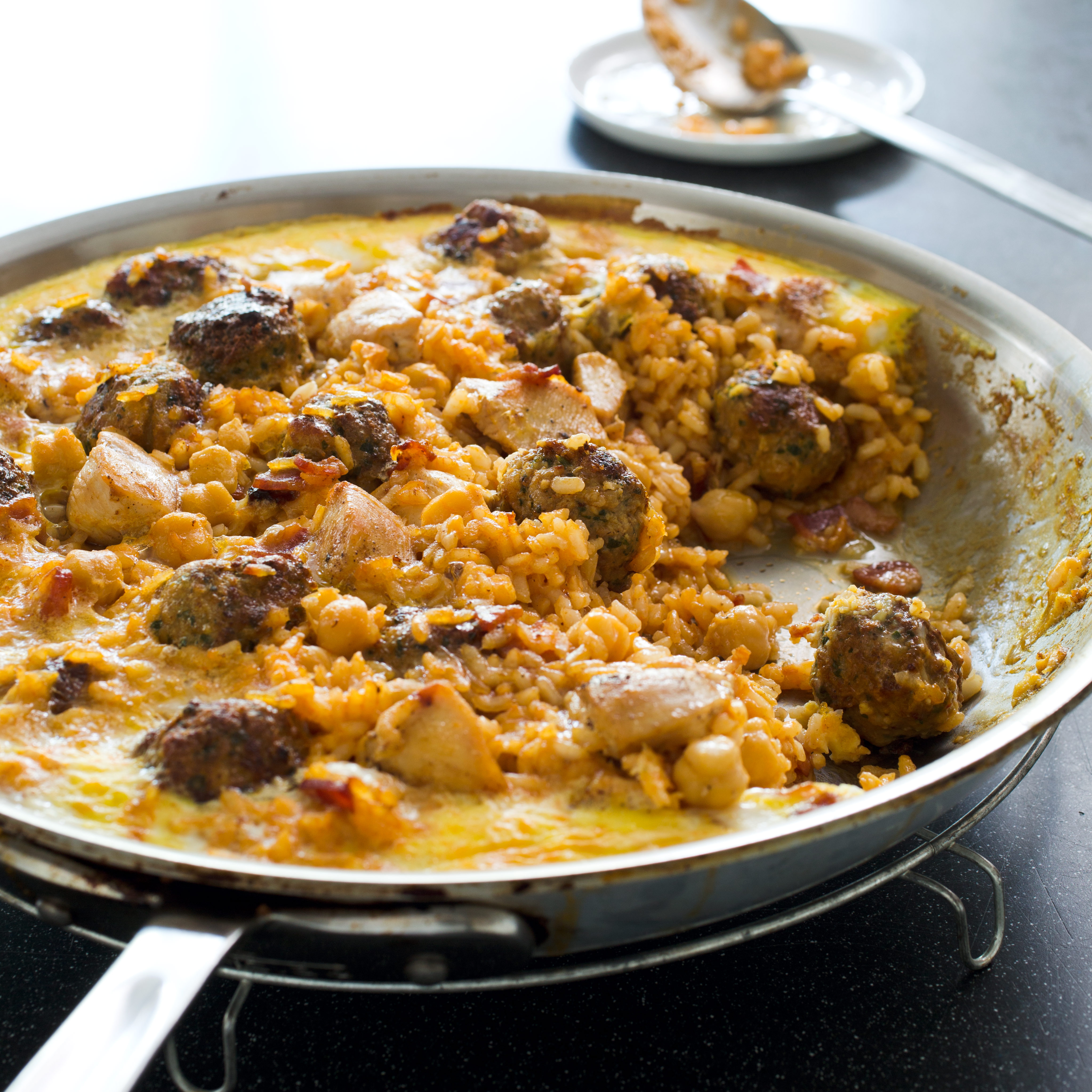 SkilletBaked Rice with Chicken and Lemony Meatballs (Arroz con Costra