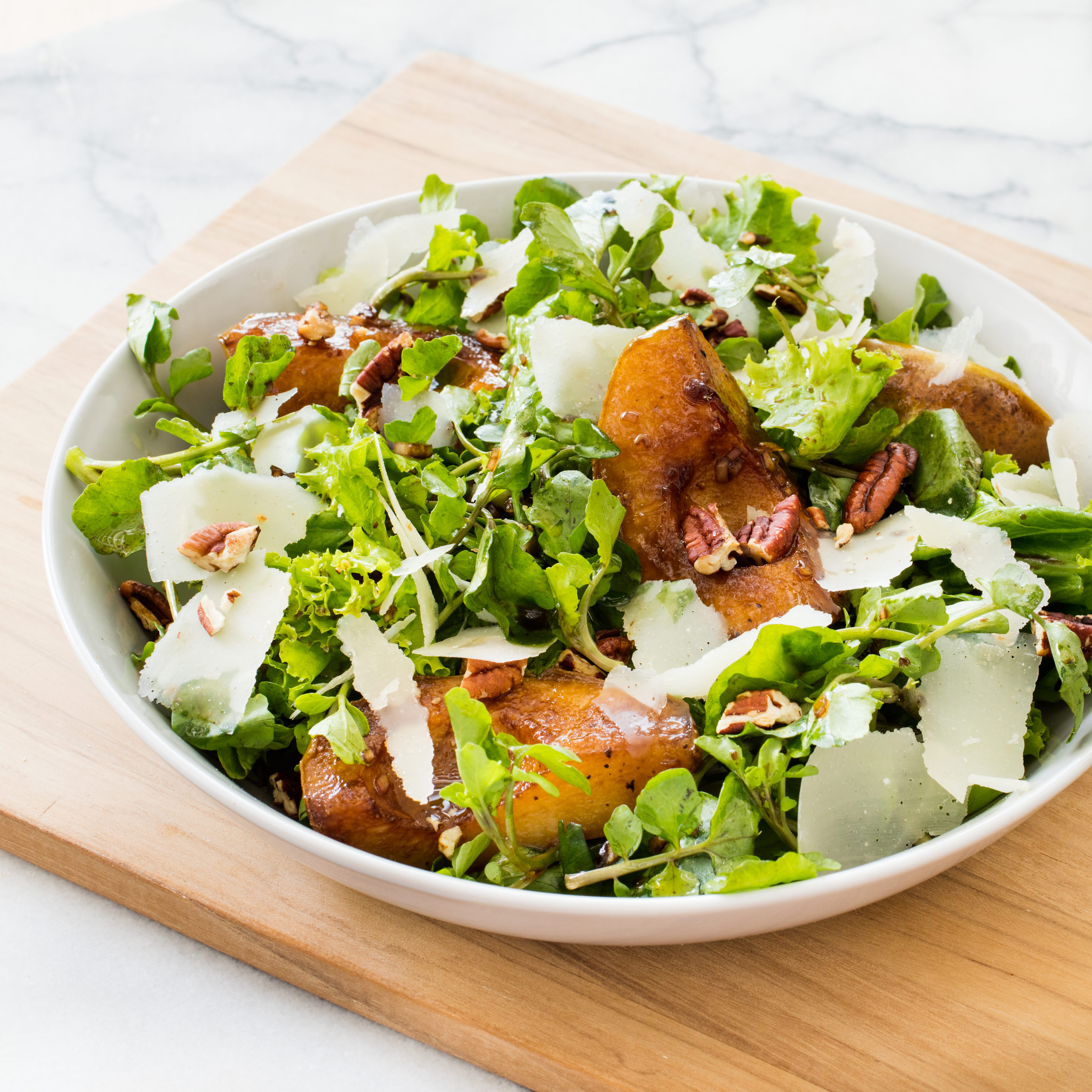 PanRoasted Pear Salad with Watercress, Parmesan, and Pecans Cook's