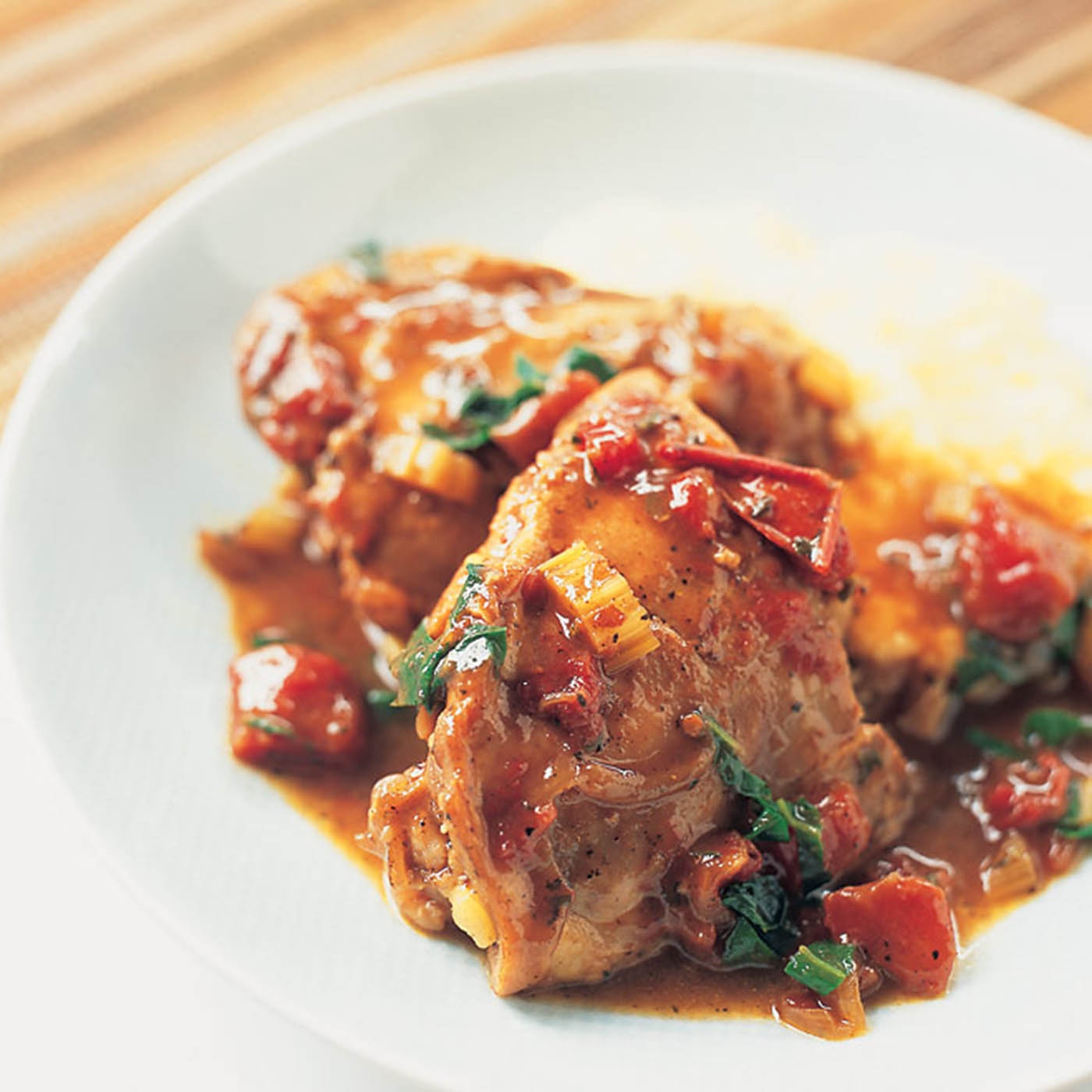 Braised Chicken with Swiss Chard, Tomatoes, and Balsamic Vinegar Cook