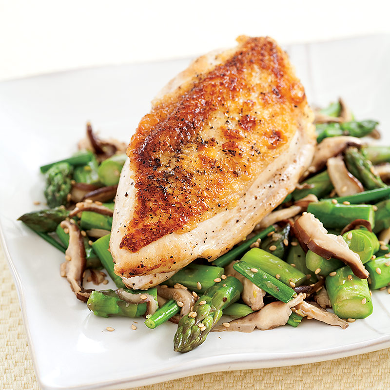 Roasted Chicken with Asparagus and Shiitakes Cook's Country